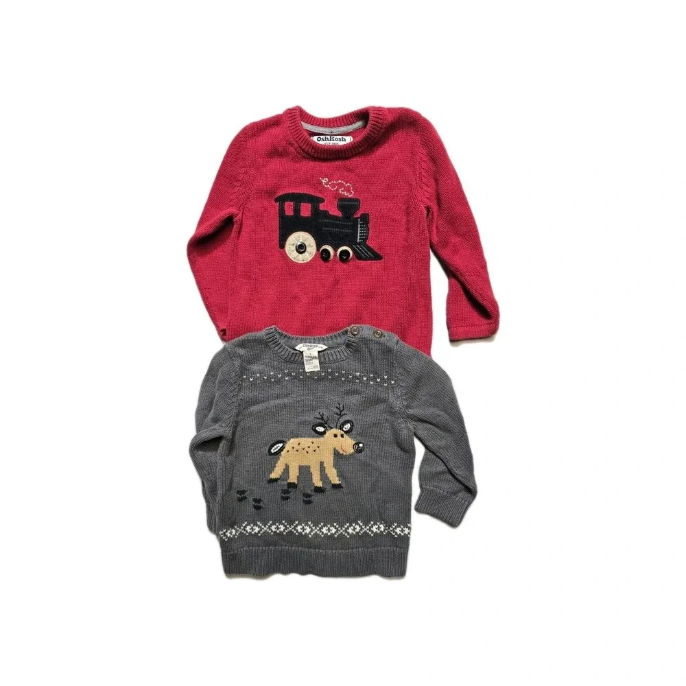 OshKosh B'Gosh Train ‎ Rein Deere Sweater Pants 3 T Red Sweater Lot Of 4